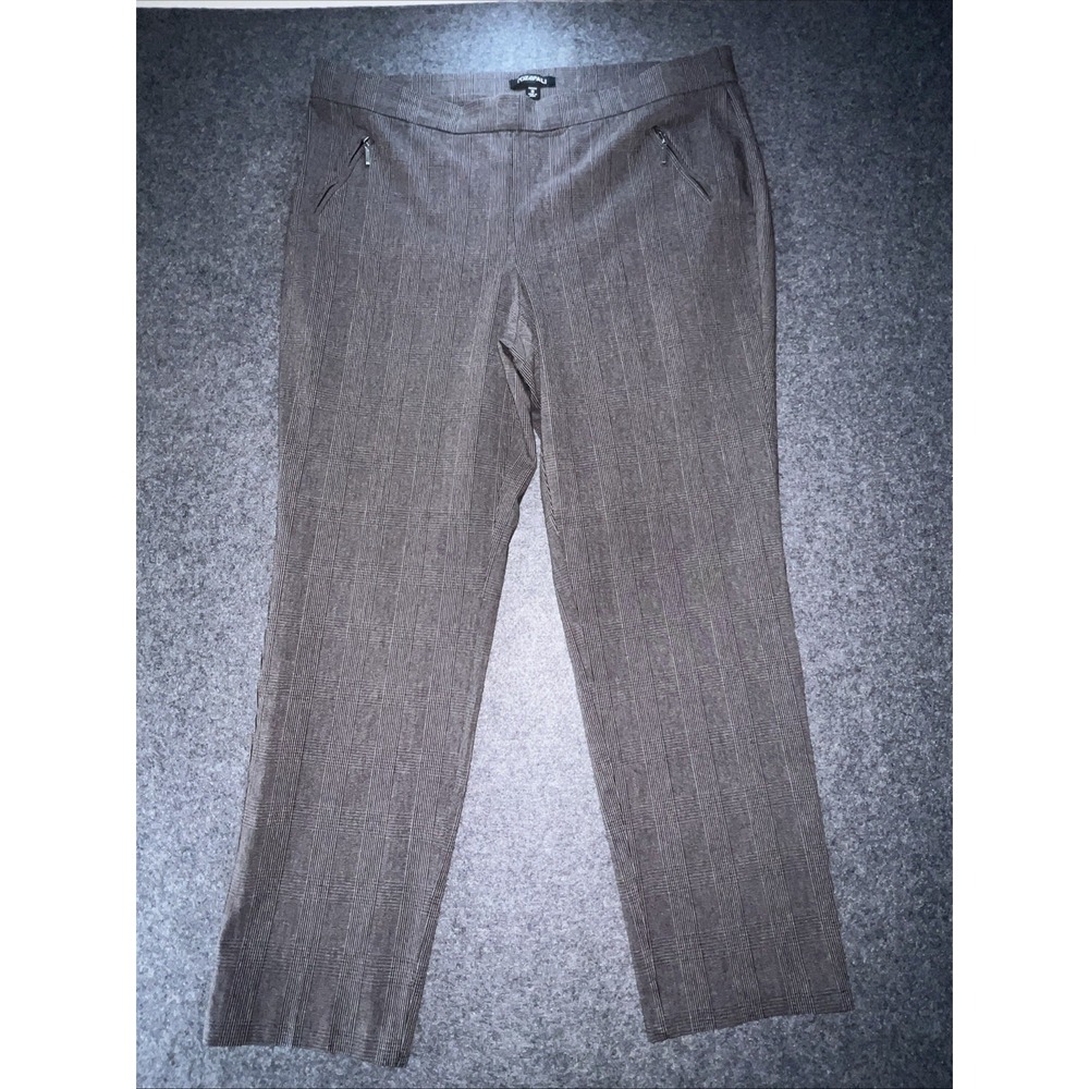 Roz & Ali Grey Glen Plaid Pull On Dress Pants Womens 18 Straight Leg Trousers